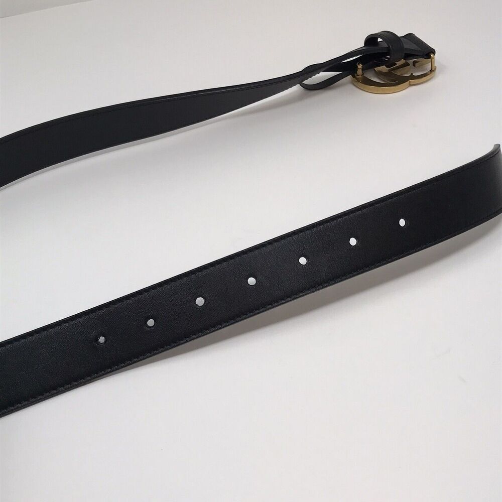 Gucci GG Marmont Thin Belt Black Leather Brass Double G Women Size 75/30 - Picture 3 of 14